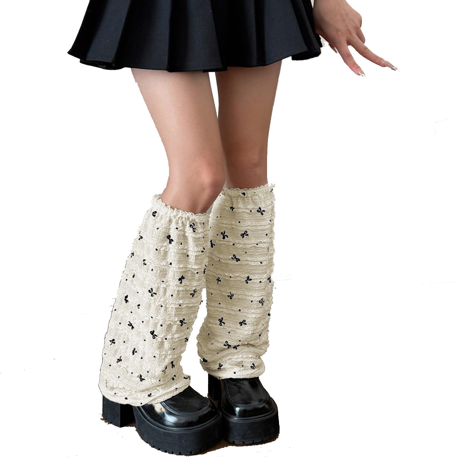 Kawaii Leg Warmers Y2K Knit Lace up Leg Warmers Cute Japanese Harajuku Lolita Leg Warmer for Women Girls