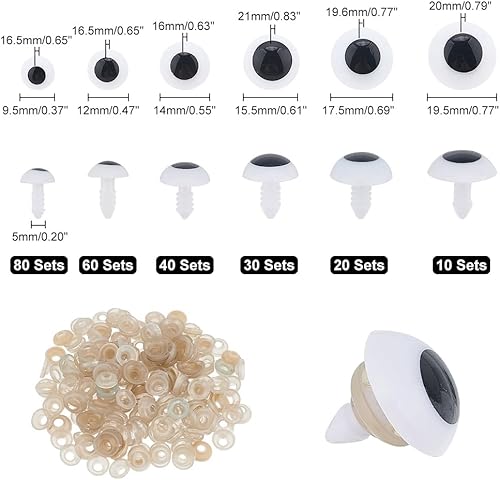 Miniatura 2 de PH PandaHall 240 juegos de ojos de seguridad, 6 tamaños, ojos de ganchillo, ojos amigurumi, ojos de animales de peluche, ojos artesanales con