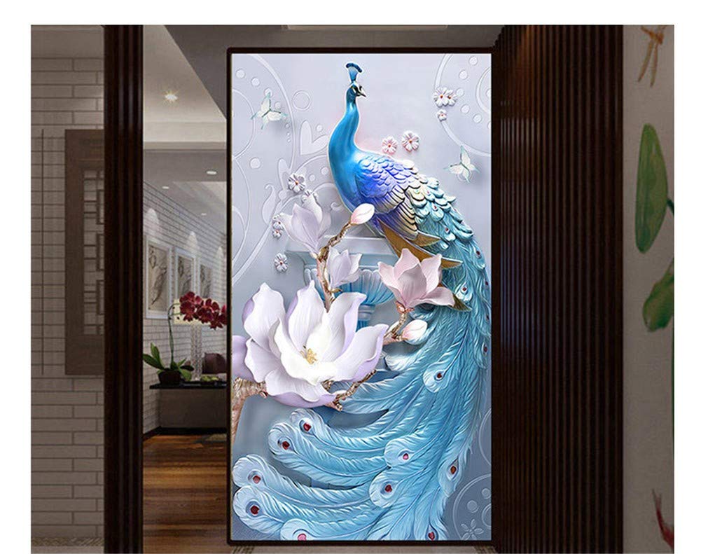 Peinture diamant paon bleu XXL en cristal strass carrés haut de gamme