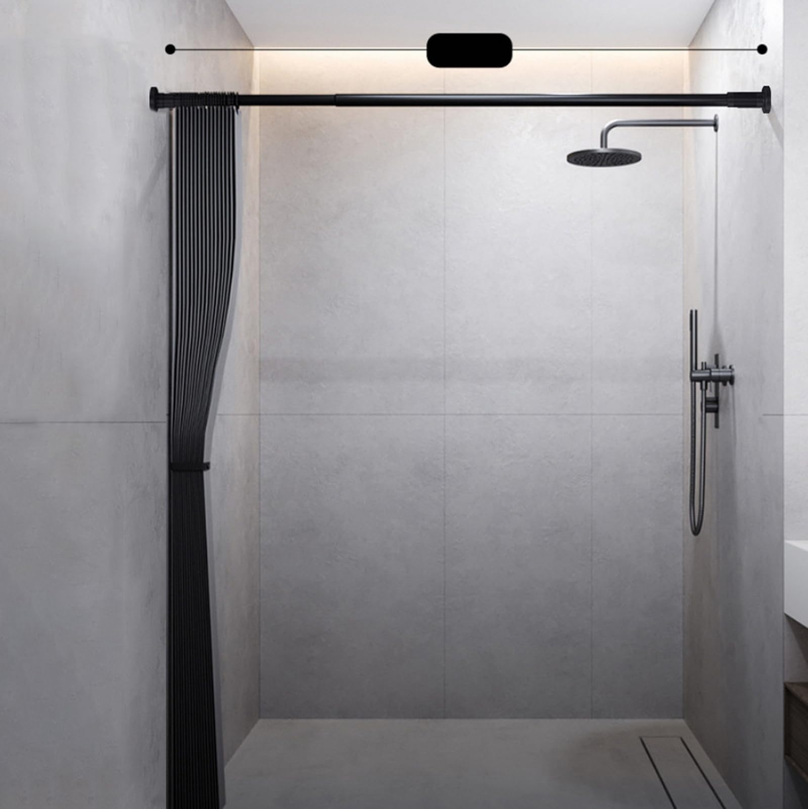 Ensemble de rideaux de douche en tissu pliable avec crochets de rideau de douche en polyester imperméable et à séchage rapide pour salle de bain rustique gris foncé 100 x 180 cm