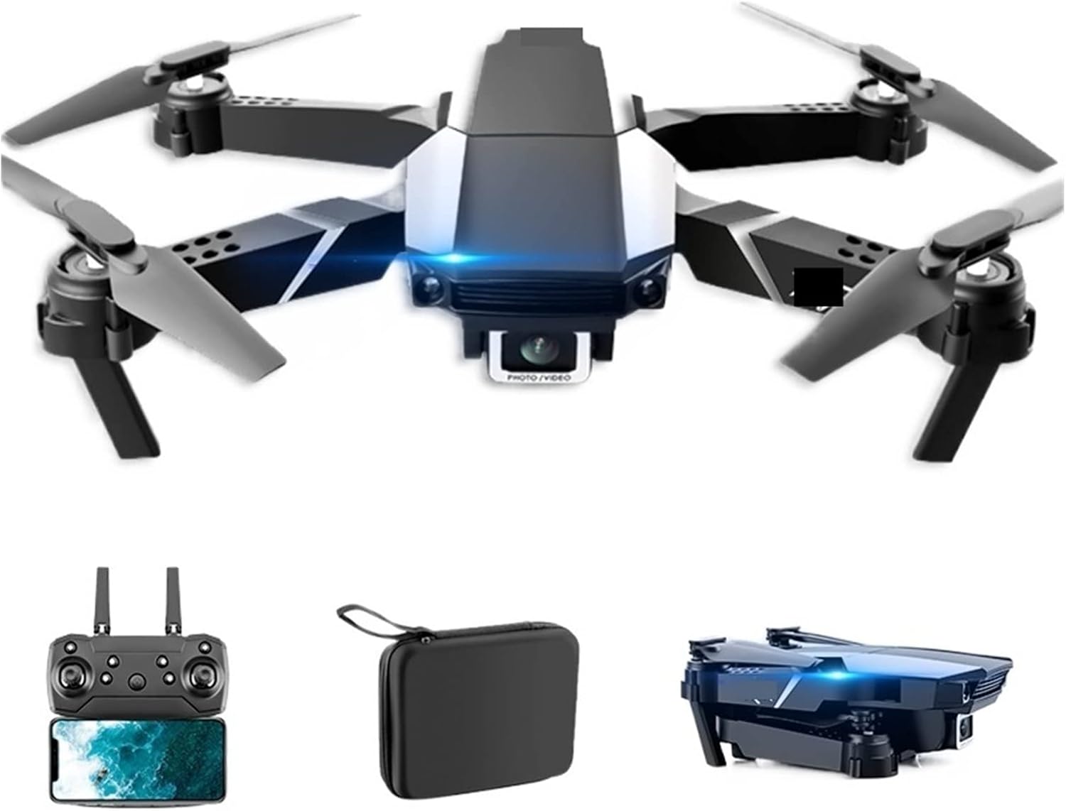 Drone Mini Drone 4K Dual HD Camera WiFi FPV Air Pressure Stable Hover Professional Foldable Quadcopter Kids RC Airplane One Key Take Off/Landing (Color : Black No Camera 1B Size : 1)