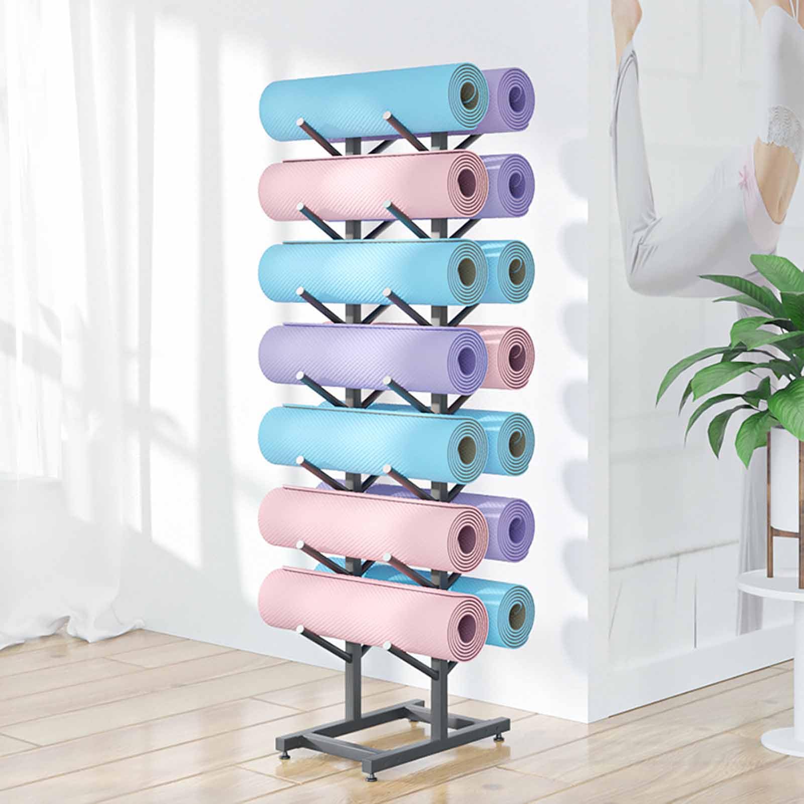 Support de tapis de yoga à 7 niveaux, support de rangement en mousse métallique pour rouleaux, équipement de rangement pour tapis de yoga, facile à installer