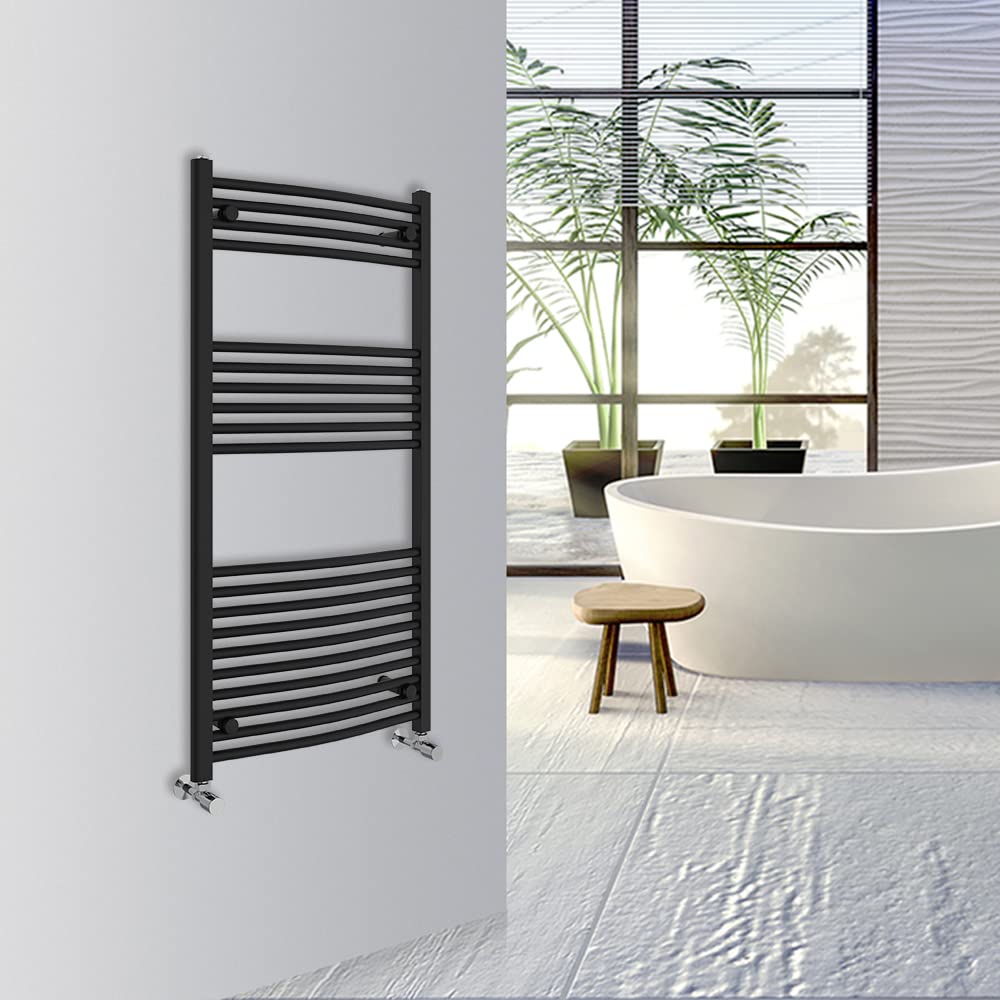 Warmehaus Black Curved Bathroom Heated Towel Rail Warmer Radiator Central Heating 1200X600mm