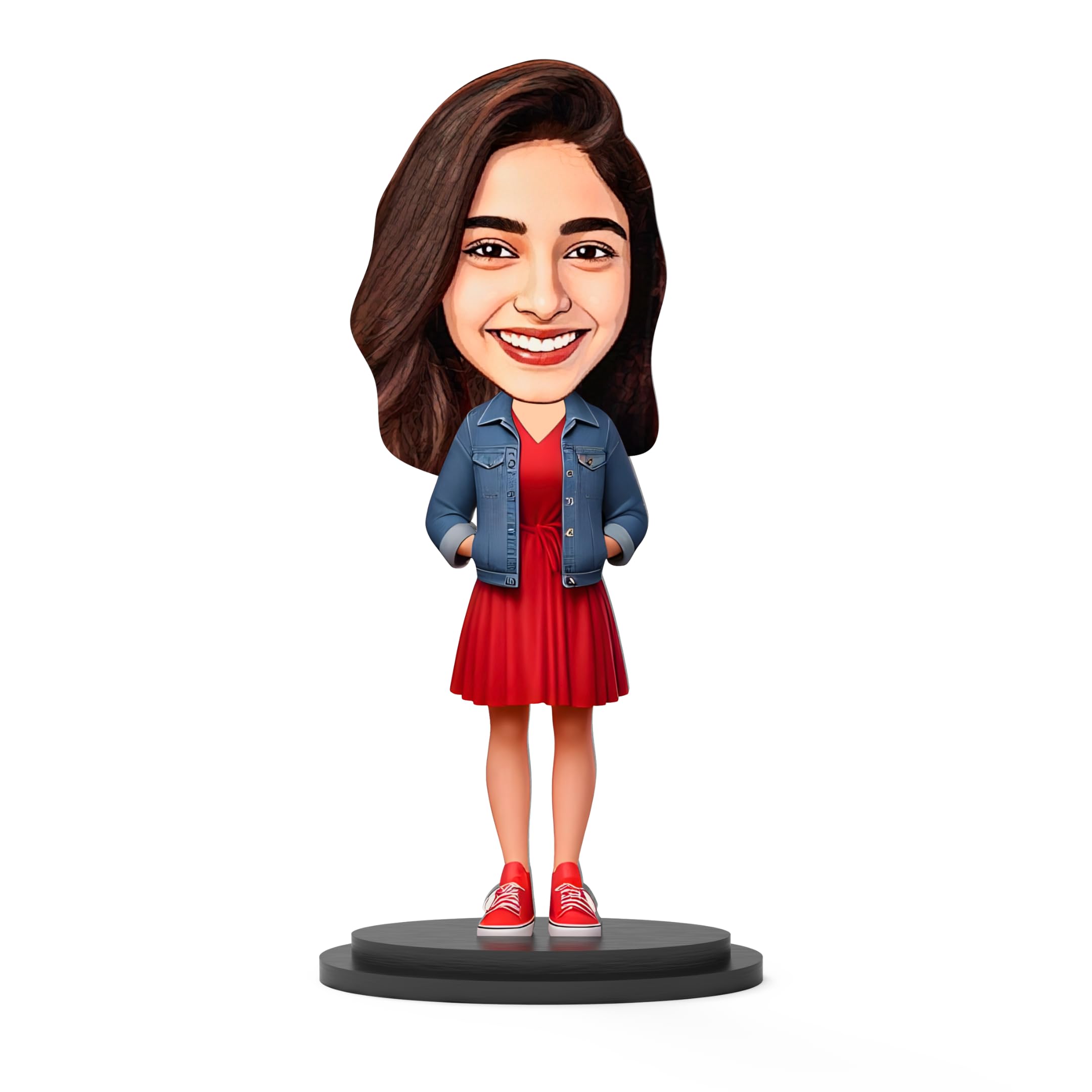 Makertech Gifting Plastic Avataar Studio Personalized Gift for Friends, Sister, BFF, Girlfriend,Character Caricature Photo Frame (Red & Blue Dress Girl, MULTICOLOR, 10 INCHES, Rectangular, tabletop)