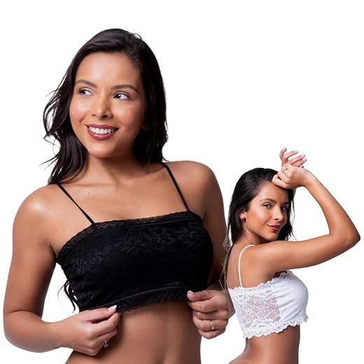 Kit 2 Top Faixa Renda Cropped Alça Fina Sutiã Feminina Tomara que Caia Lingeire Moda Blogueira Feminino Sutian