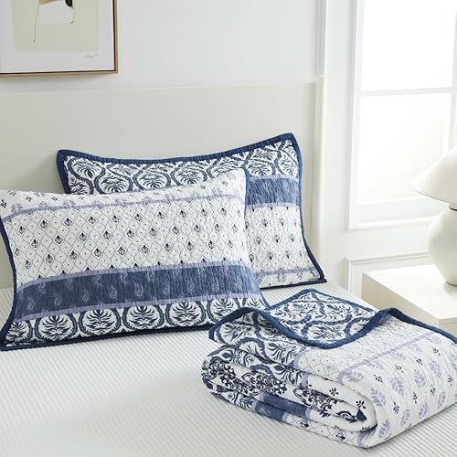 Miniatura 10 de Juego de edredón tamaño King, 100% algodón, floral, tamaño King, color naranja y blanco, ligero, reversible, suave, para todas las estaciones