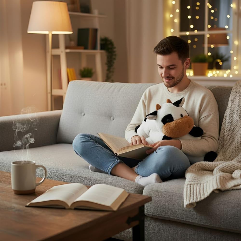 Ecolley Weighted Stuffed Animals for Adults Kids Girls Cow Plush Pillowfort Cuddle Toys Giant Plushies Stuffed Cow Christmas Birthday Gift (20" 3.5 lbs)