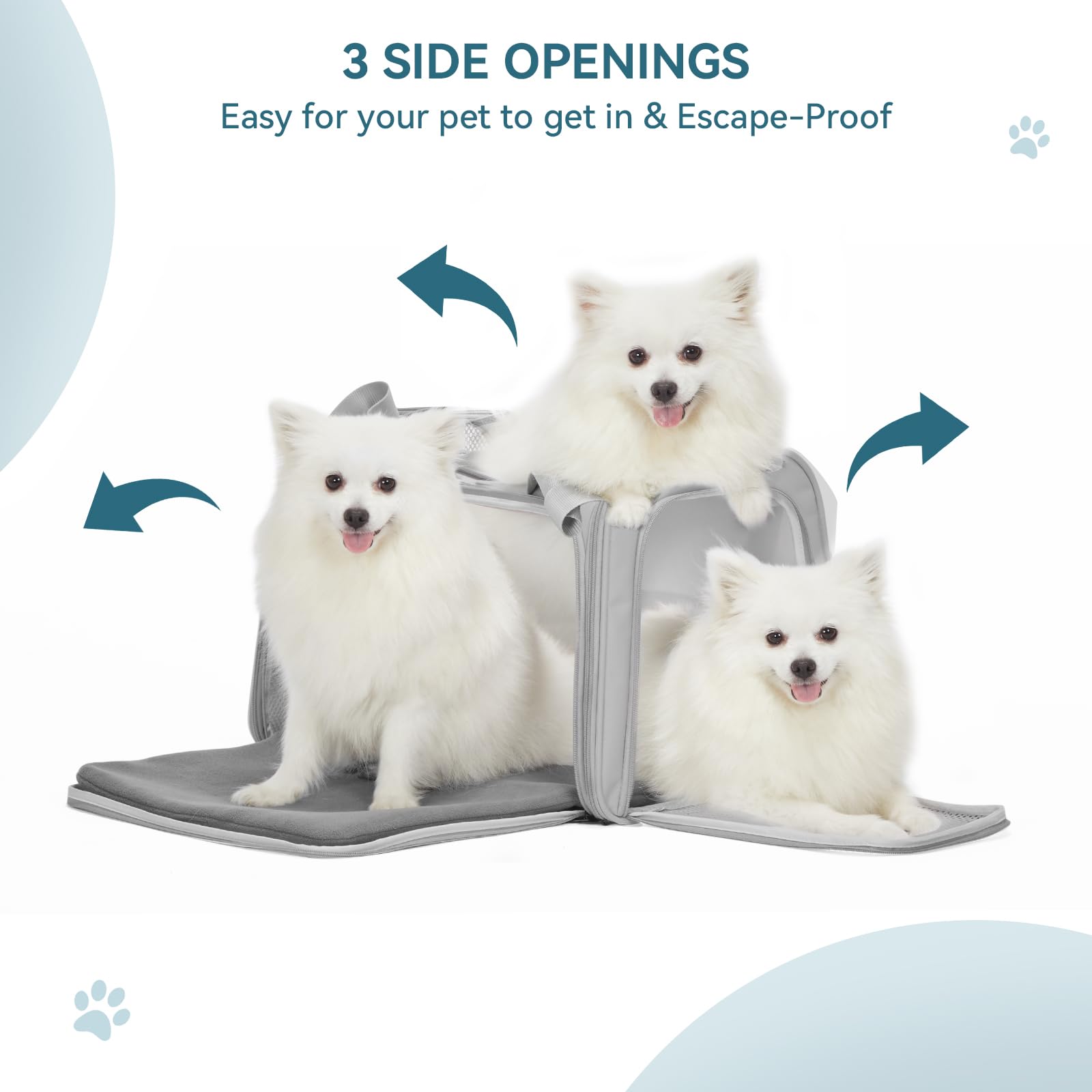 Petsfit Trasportino per gatti grande fino a 11,3 kg, trasportino stabile e leggero con tappetino in pile estensibile, borsa da viaggio per cani con guinzaglio di sicurezza per uso interno, 50 x 33 x