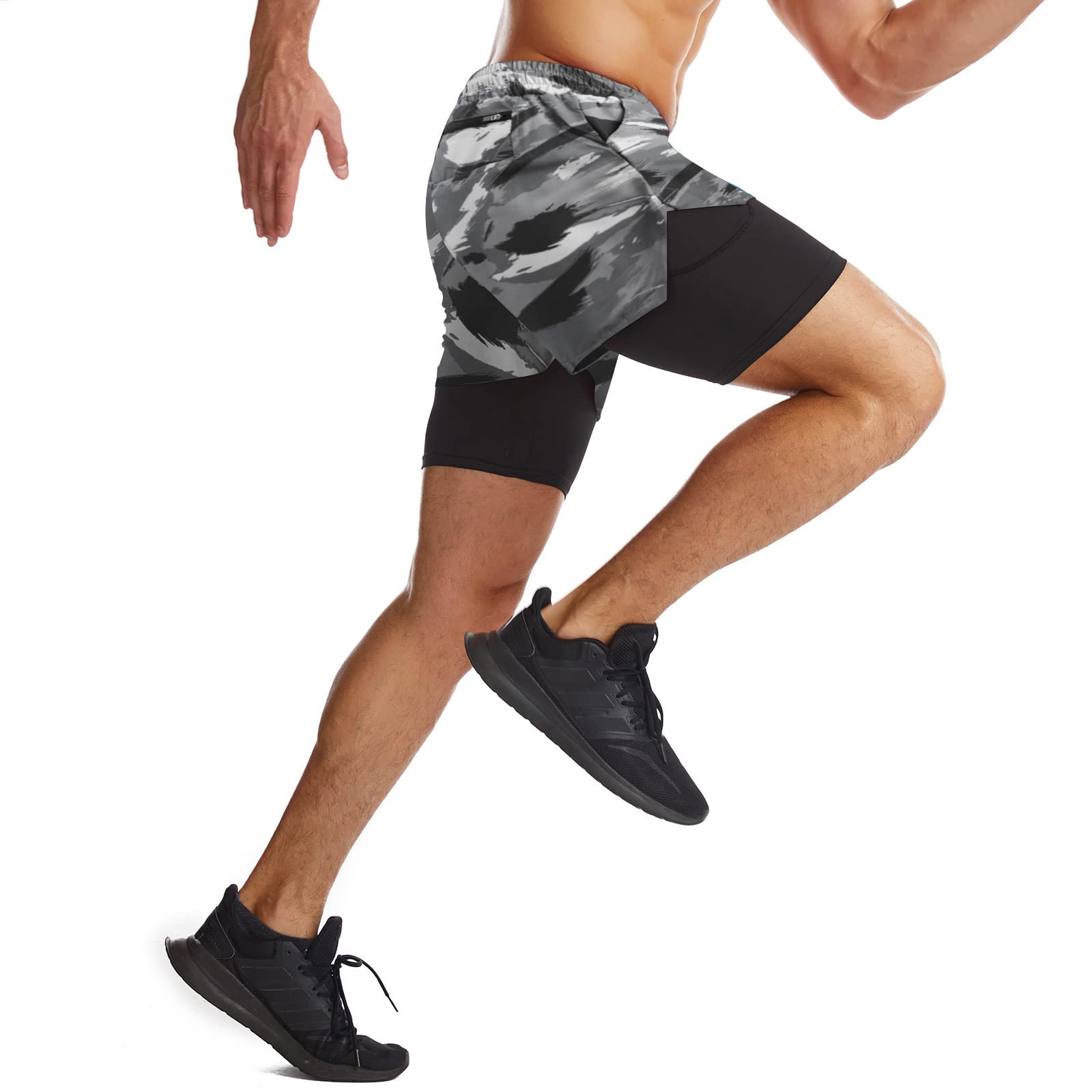Danfiki Pantaloncini Sportivi da Uomo Running Shorts Asciugatura Rapida con Tasca per Jogging Tennis Fitness Allenamento 2 in 1