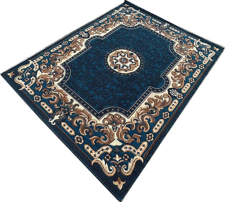 Image of Soft Premium Blue Carpet 6x8 ft - Washable, Anti-Skid, Fade-Resistant Acrylic Rug for Living Room, Hall, Bedroom, Modern Decor