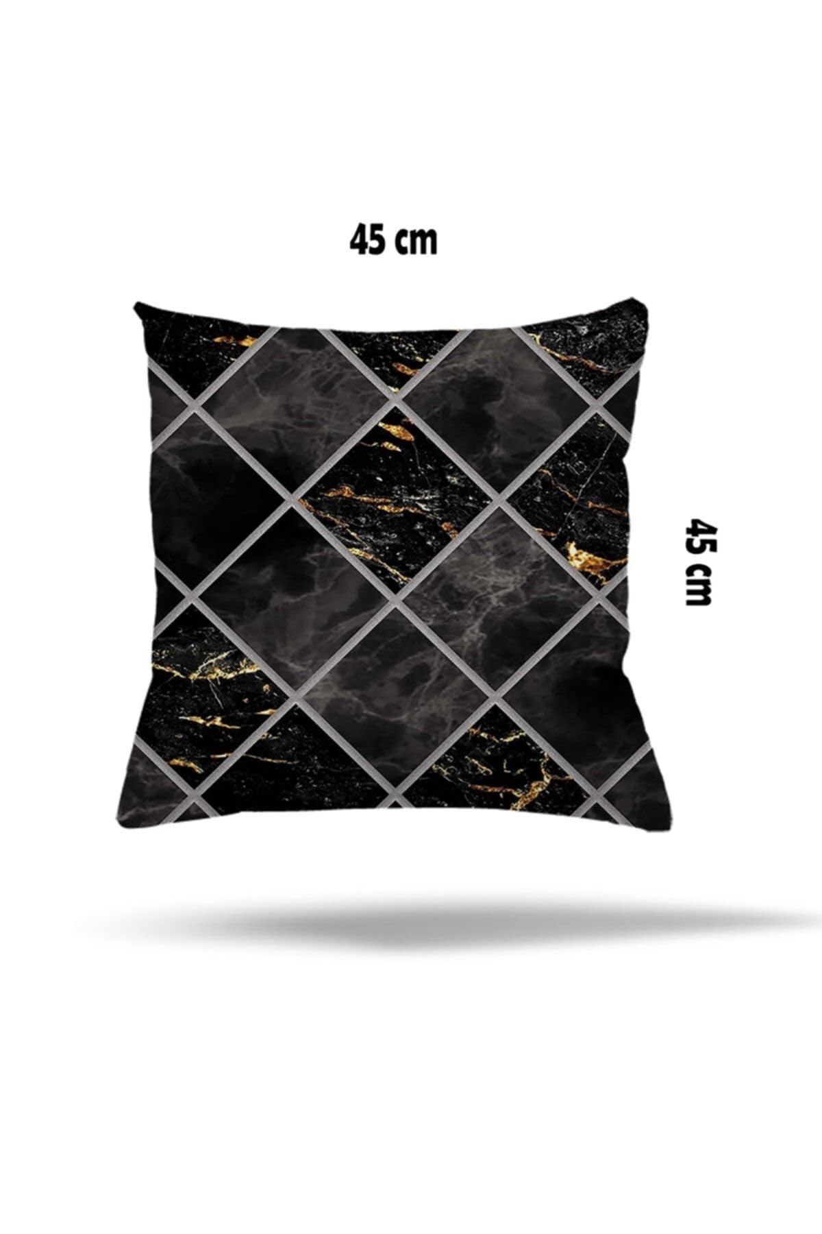 Pelangi Geometrik Desen Yapraklı Gizli Fermuarlı Yastık Kılıfı Kırlent Kılıfı Koltuk Yastık Kılıfı, Siyah-Gümüş 45 x 45