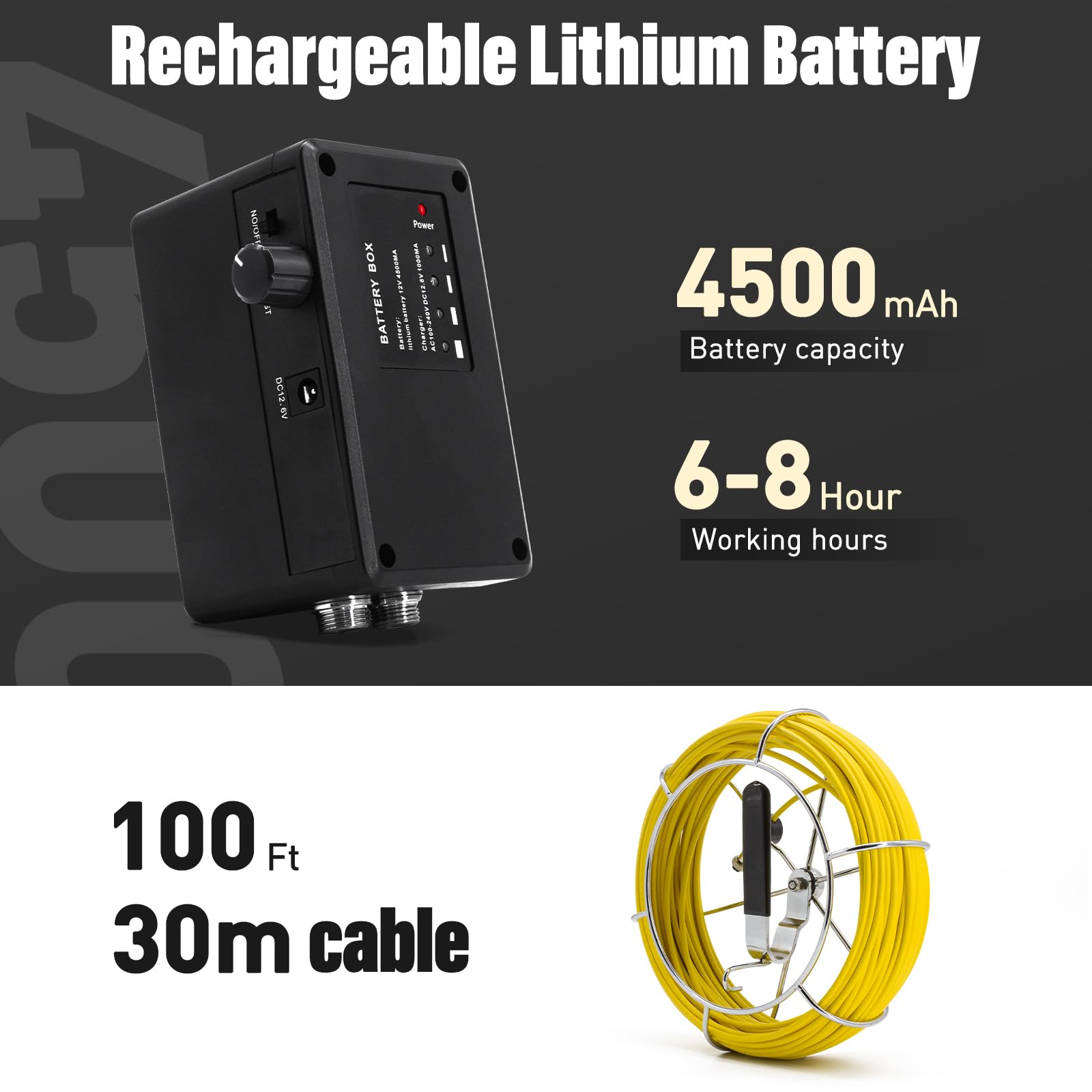 Amazon.com: 下水道攝影機100 英尺,Wohuole 管道檢測攝影機LCD 顯示器附DVR,視訊管道檢測設備IP68 攝影機附6 個LED  燈用於檢查管道、下水道、空氣管道、水下(