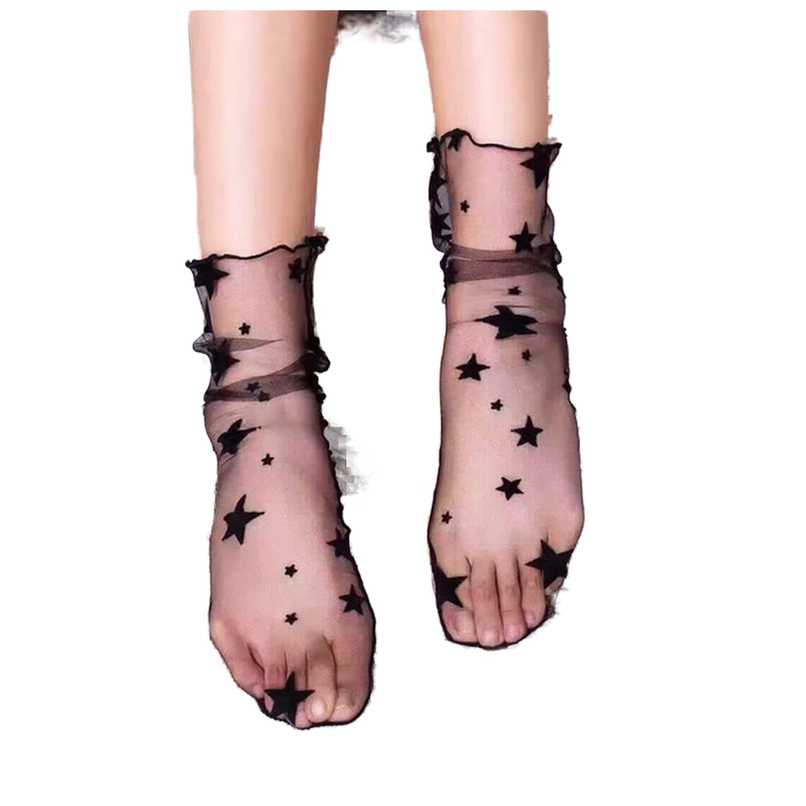 FnnEmg Lace Ankle Socks 5/3Pair Sexy Fishnet Lace Mesh Socks Set Women Short Black Silk Sock Summer Ultrathin High Elastic Nylon Socks Short Stockings (Color : Star, Size : 3pair)