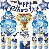 Father's Day Decorations Blue Glitter Happy Father's Day Banner Cake Topper Blue Father's Day Balloons Photo Booth Backdrop Bunting Banner Sign Decor