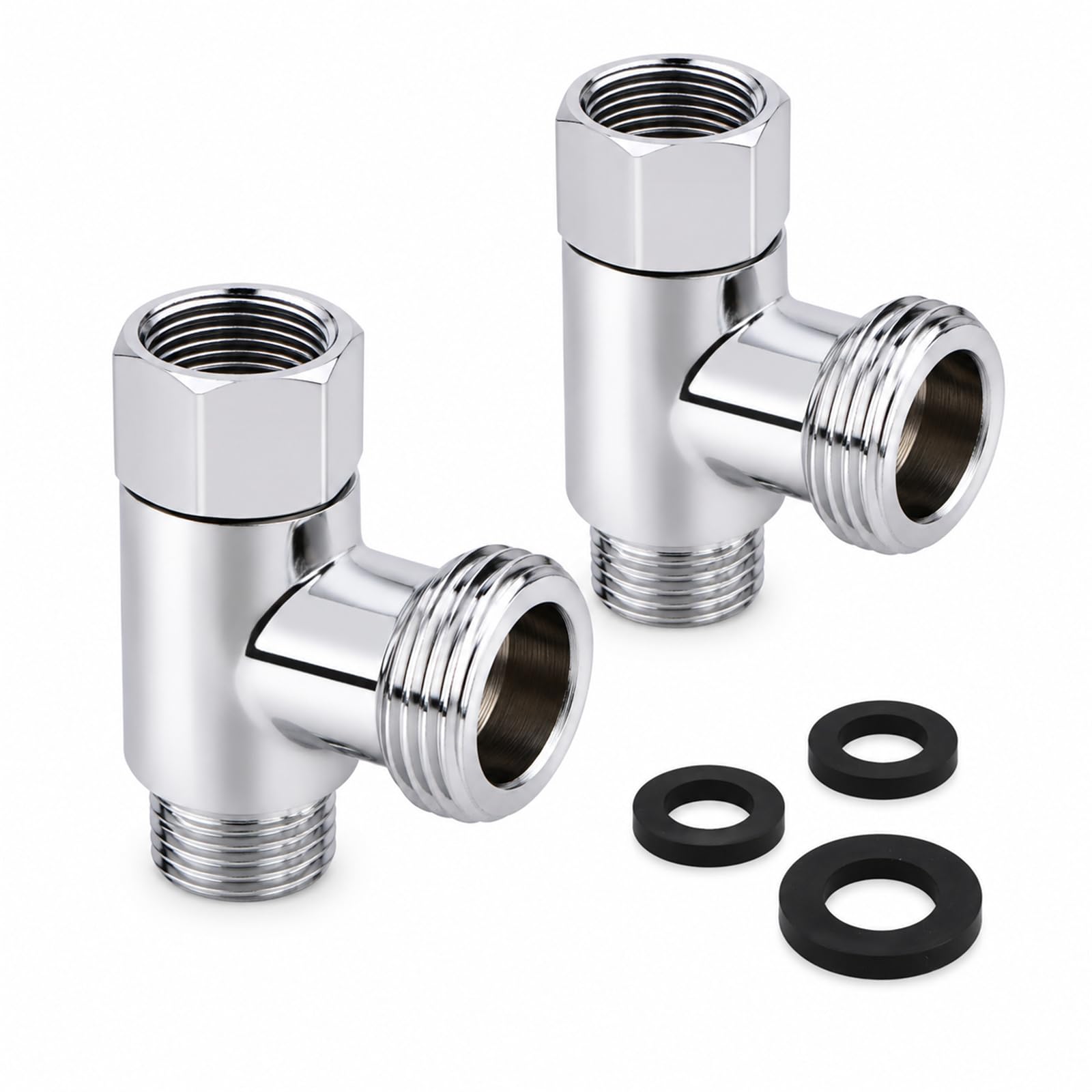 Photo 1 of 2 Pack 3-Way Tee Adapter, 3/8" Compression x 3/8" Compression x G1/2 Male BSPP, Brass Add-A-Tee Valve, Chrome Angle Stop Water Line Connector for Bidet, Faucet, Dishwasher, Not NPT