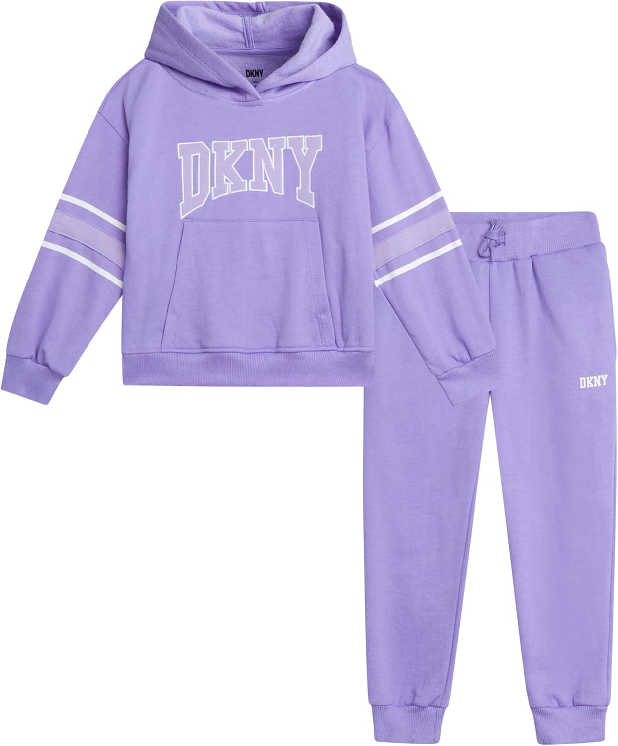 DKNY Baby Girls Pants Set - 2 Piece Fleece Pullover Hoodie and Girls Sweatpants - Cozy Sweatsuit Set for Infants and Toddlers