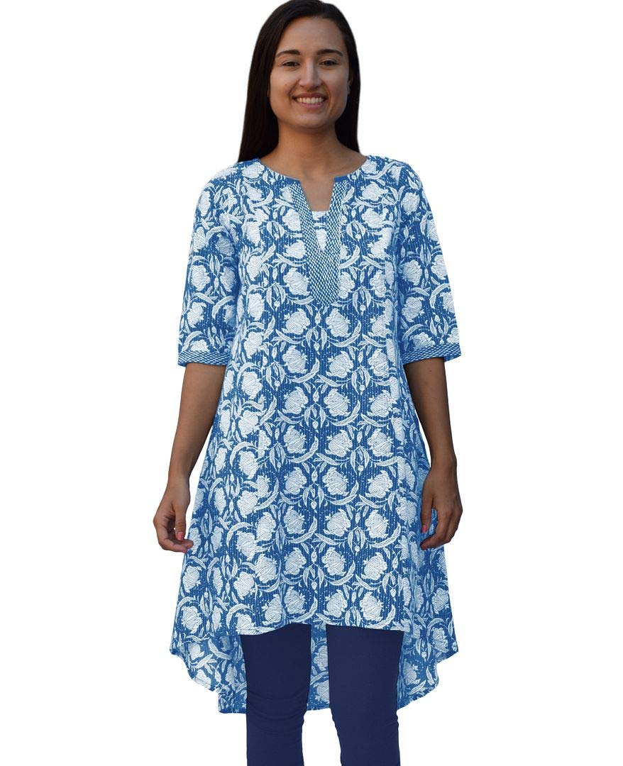 Ayurvastram ARA Pure Cotton Block Printed Embroidered Tunic, Top, Blouse