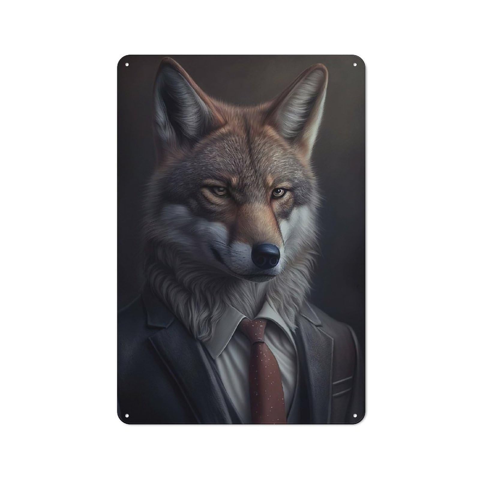 Junmoney Wolf Suit Animal Retro-Style Metal Wall Sign 30X20cm For Living Room Wall, Gift Idea At Christmas For Feature Wall Decorators