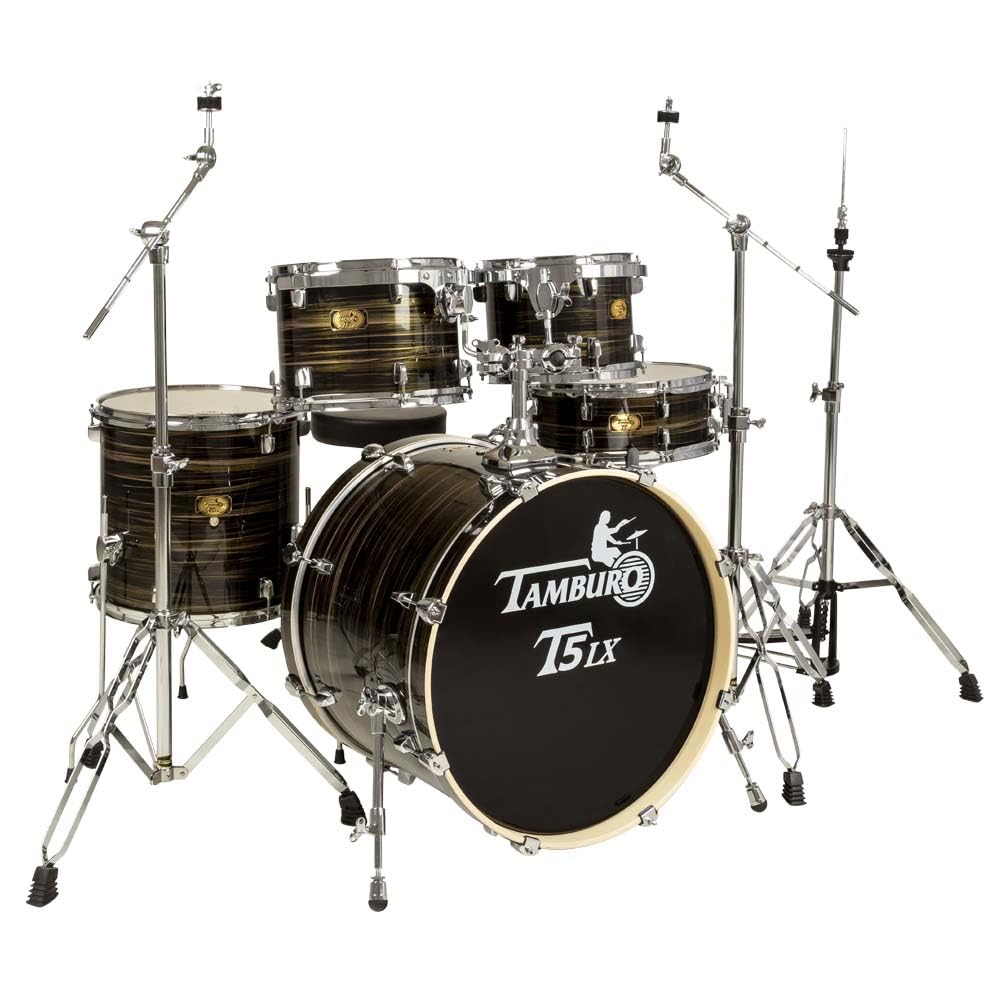 Tamburo T5 LX Batteria Acustica, 5 Pezzi in Legno di Pioppo, Finitura Wood Grain Black, con Hardware Completo