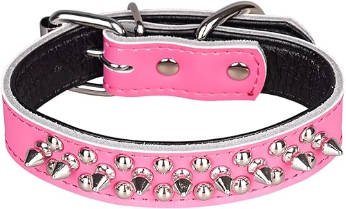 Miniatura 10 de Collares ajustables de cuero genuino con tachuelas para perros pequeños, medianos y grandes, Pit Bull, Bulldog, Pugs, Husky (M, negro 2)