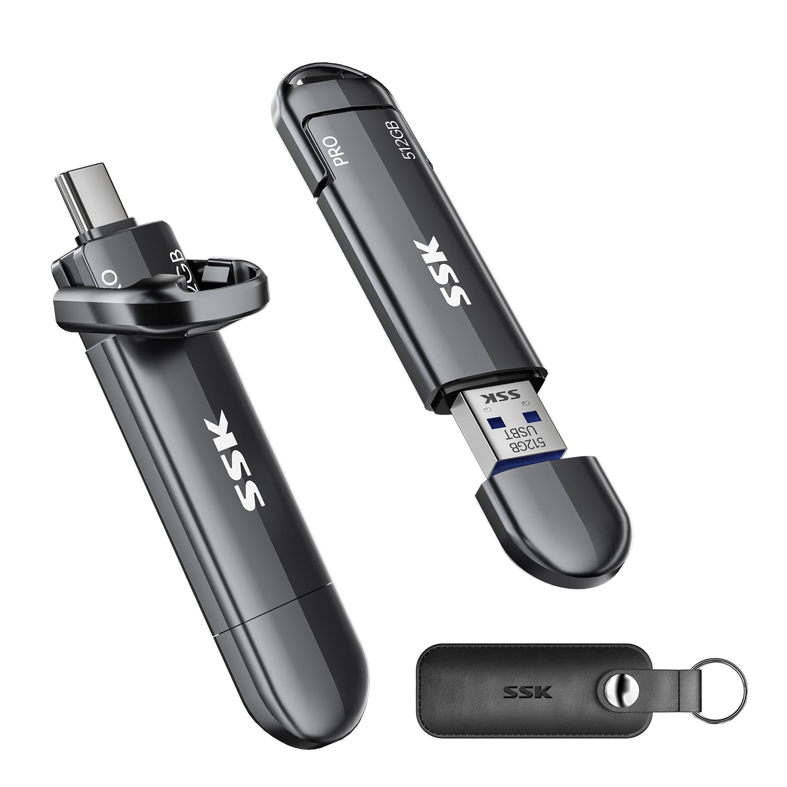 SSK 512GB USB C Stick bis zu 1000MB/S, Dual Mini USB Stick USB 3.2 Gen2 Type-A und Typ-C Externe Solid State Drives Portable SSD für iPhone 15/16/PS4/Android-Telefon/Tablet/Windows/Mac