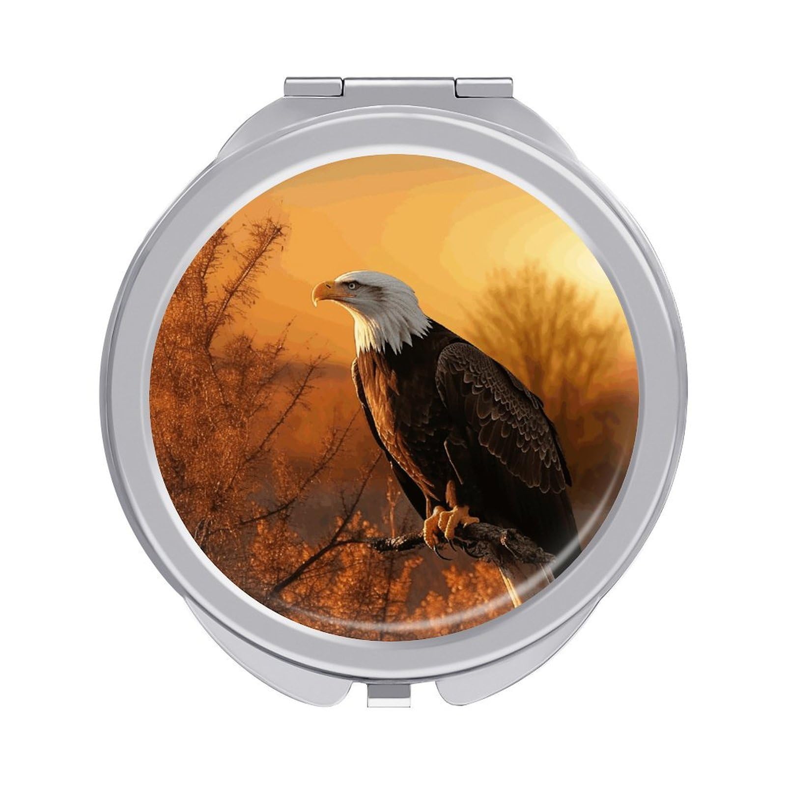 VstaDank Golden Sunset Bald Eagle Travel Makeup Mirrors Exquisite Double-Sided 2X/1X Magnifying Folding Pocket Mirror Portable Round Handheld Mirror Mini Compact Mirrors for Outdoor Home