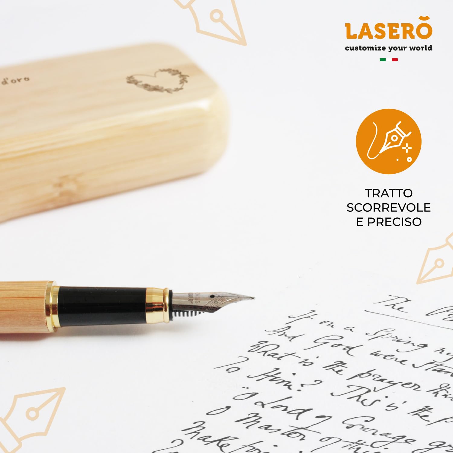 LASERO' Penna Stilografica Personalizzata in Legno con Astuccio – Penne Personalizzate con Scritta e Logo + Dedica sul Box - Regali Personalizzati
