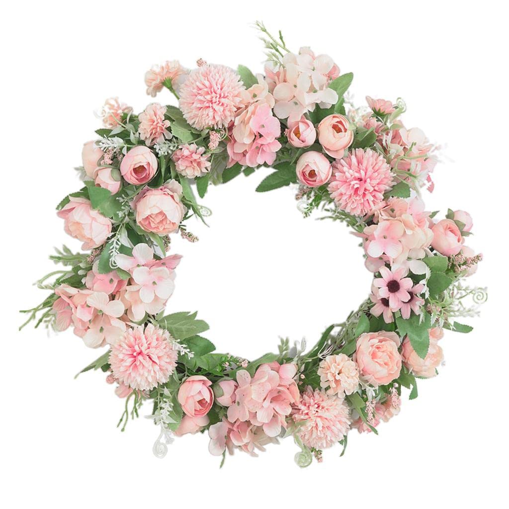 Ghirlanda di fiori artificiali Ø 40 cm, ghirlanda da porta, ghirlanda da parete | Decorazione primaverile con fiori artificiali per casa, feste, matrimoni ecc., ghirlande estive rosa chiaro per porte