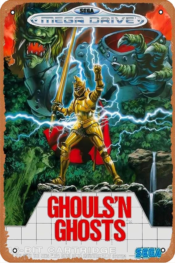 La Mejor Selección de Juego sega mega drive los diez mejores. 25 Cartel de metal clásico de lata retro de los años 80, video juego Sega Mega Drive Ghouls y fantasmas, divertido cartel de placa para interiores y exteriores, patio, hombre,...