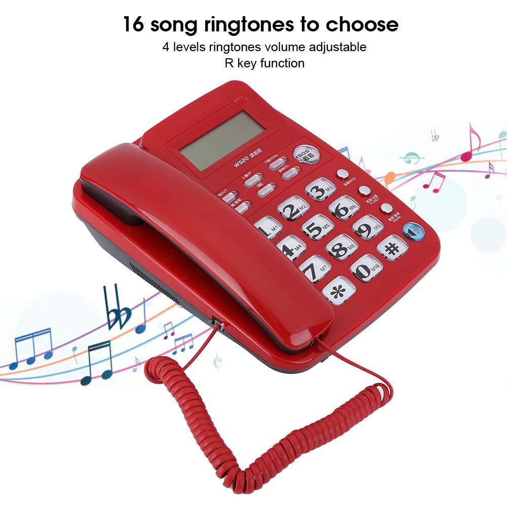 W520 Telefono Fisso con Filo Pulsante Grande Telefono Vivavoce per Ufficio Domestico con identificazione del chiamante per Affari di Famiglia(Rosso)