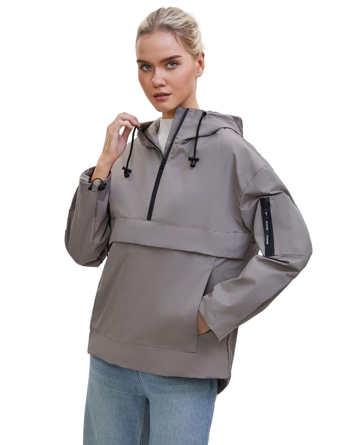 PUFFIT Anorak - Chaqueta impermeable ligera con capucha para mujer, resistente al agua, con capucha, perfecta para acampar y viajar