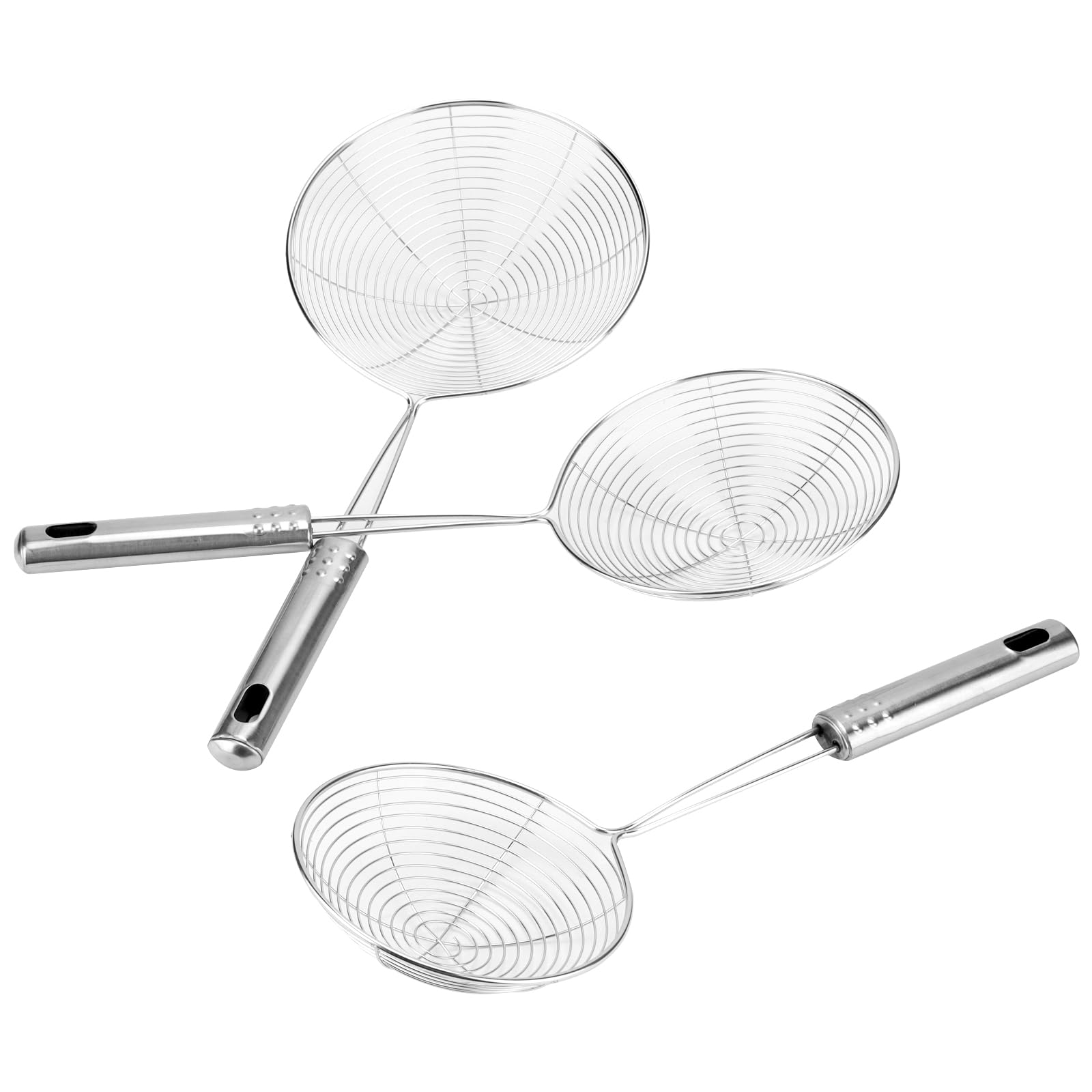 3 cucchiai per ragnatela in acciaio inox, 12 cm, 13 cm, 15 cm, filtro per ragni in acciaio inox, con manico, scolapasta per cucinare, pentole calde, arrosti, colino per pasta