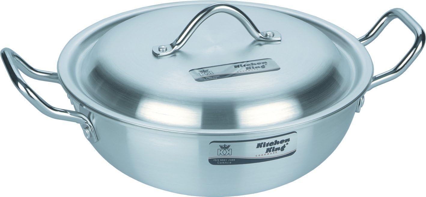 Aluminium Wok/Karahi Cooking Pot Cassarole Size 23cm to 33cm by Kitchen King (12 inch Wok)