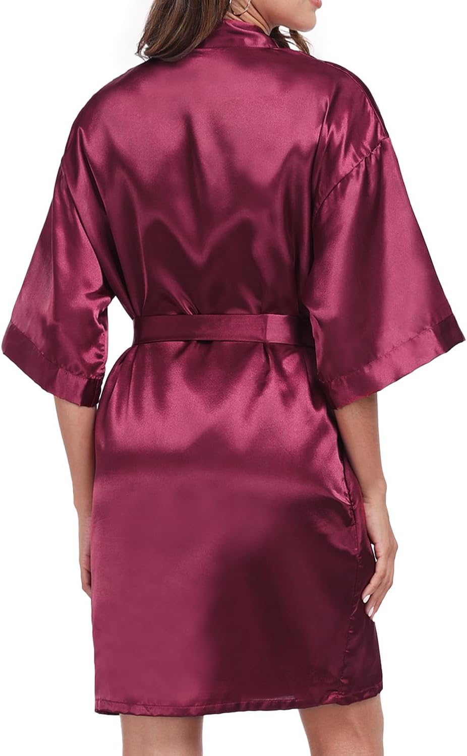 Women's Satin Robe Short Silky Bathrobes Bridesmaid Bride Wedding Party Robes Sexy Kimono Sleepwear with Pockets - Image 4