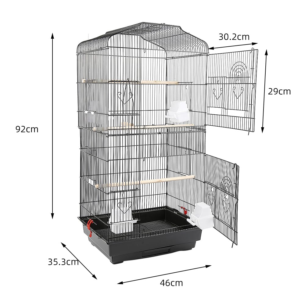 Jaula de cría para pájaros Solid Cage Pájaro sobre pie Aviario para pájaros interior/exterior, jaula de aves aves aves para periquito canario (negro, 46 x 36 x 92 cm)