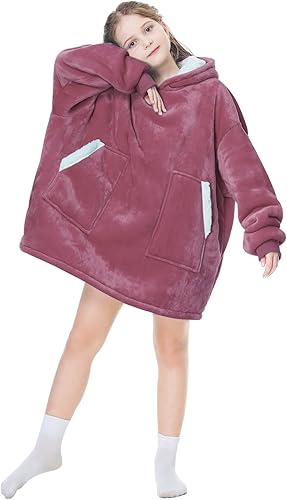 Kipswiza Manta de gran tamaño, suave y cálida, de forro polar, sudadera con capucha grande y gruesa para adultos, mujeres y hombres, E (rosa