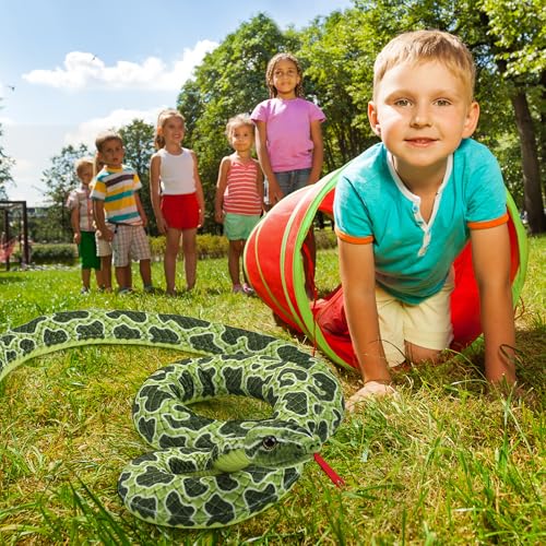 GalaVee Grüne Schlange Kuscheltierschlange: 170cm Realistisches Plüschspielzeug, Großes Stofftier für Scherzartikel und Kinder, Lustiges Geschenk für Tierliebhaber und Sammler