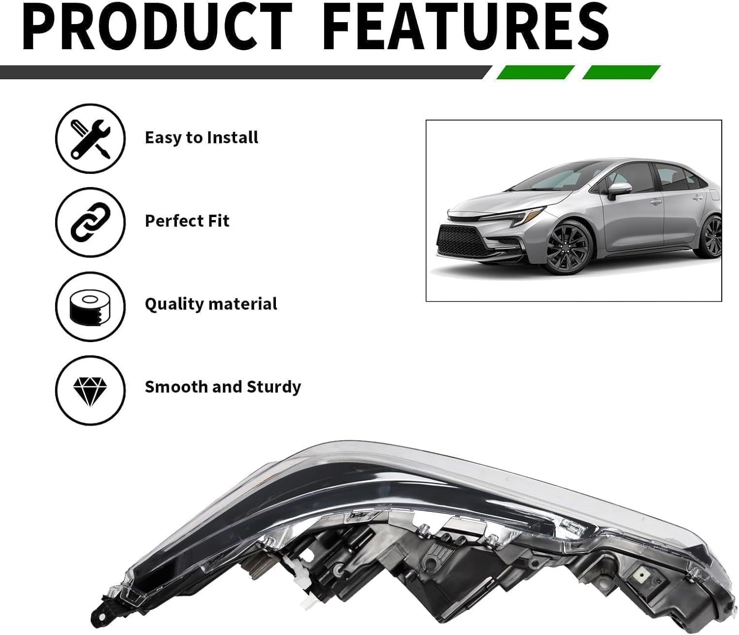 81150-02U60 Left Headlight Assembly Compatible with 2023 2024 2025 Corolla SE/XLE/XSE Headlamp Driver Side