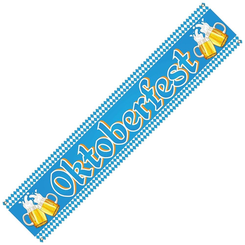 Sslvya Oktoberfest Fence Banner for German October Themed Party Decoration Bavarian Flag Check Hanging Banners for Beer Party Supply