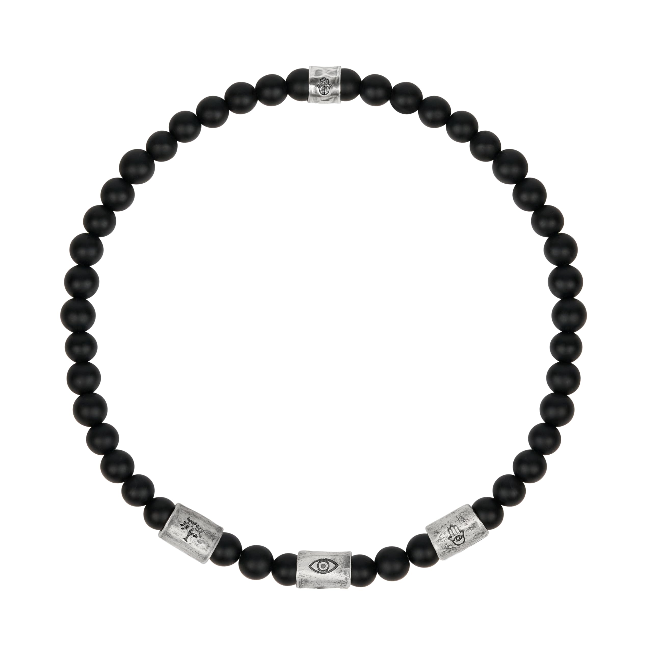 KARMA AND LUCK Sterling Silver Bracelet for Men – Tiger’s Eye, Jasper, Onyx, African Opal, Pyrite, Garnet – Multi-Symbol, Evil Eye, Matte & Polished