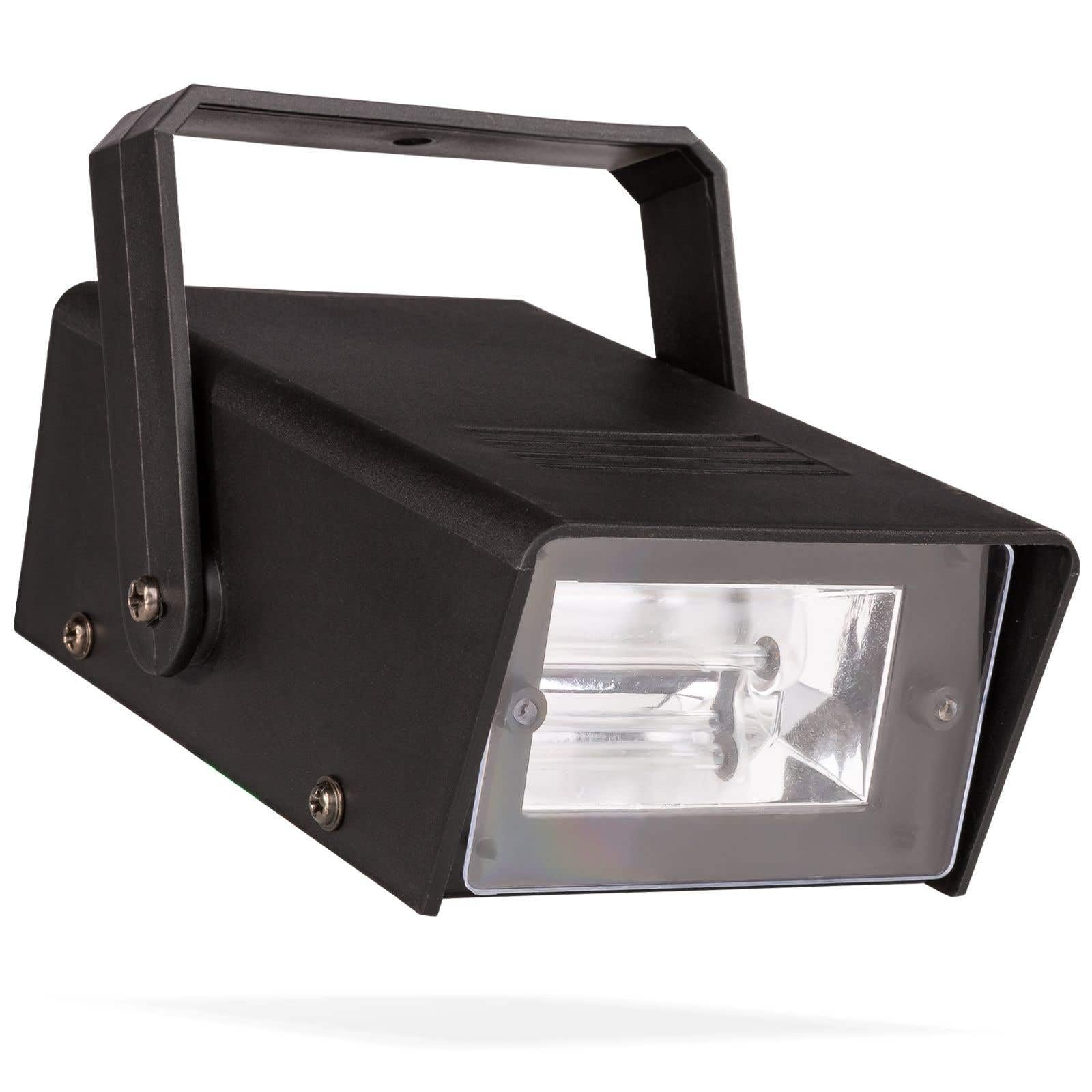 BeamZ BMS50 Mini Strobo de 25W con velocidad ajustable, ligero y compacto, tubo de flash de xenón, máximo 10 destellos por segundo, incluye soporte para colgar.