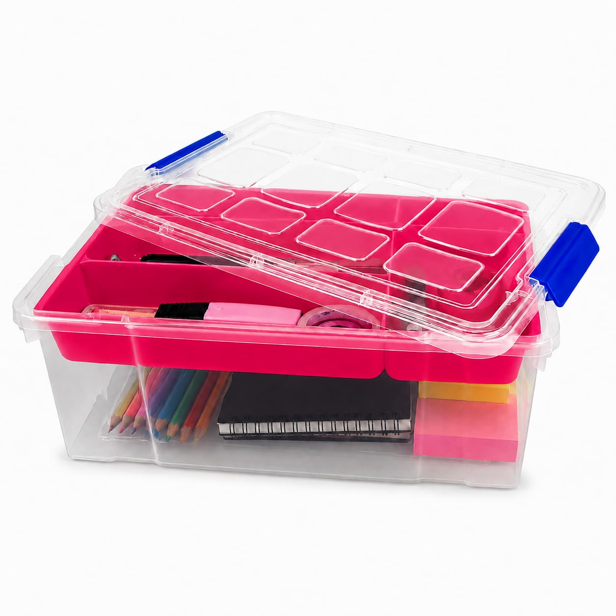 plastific 9L Storage Box with Secure Lid & Tray | Stackable Clear Container
