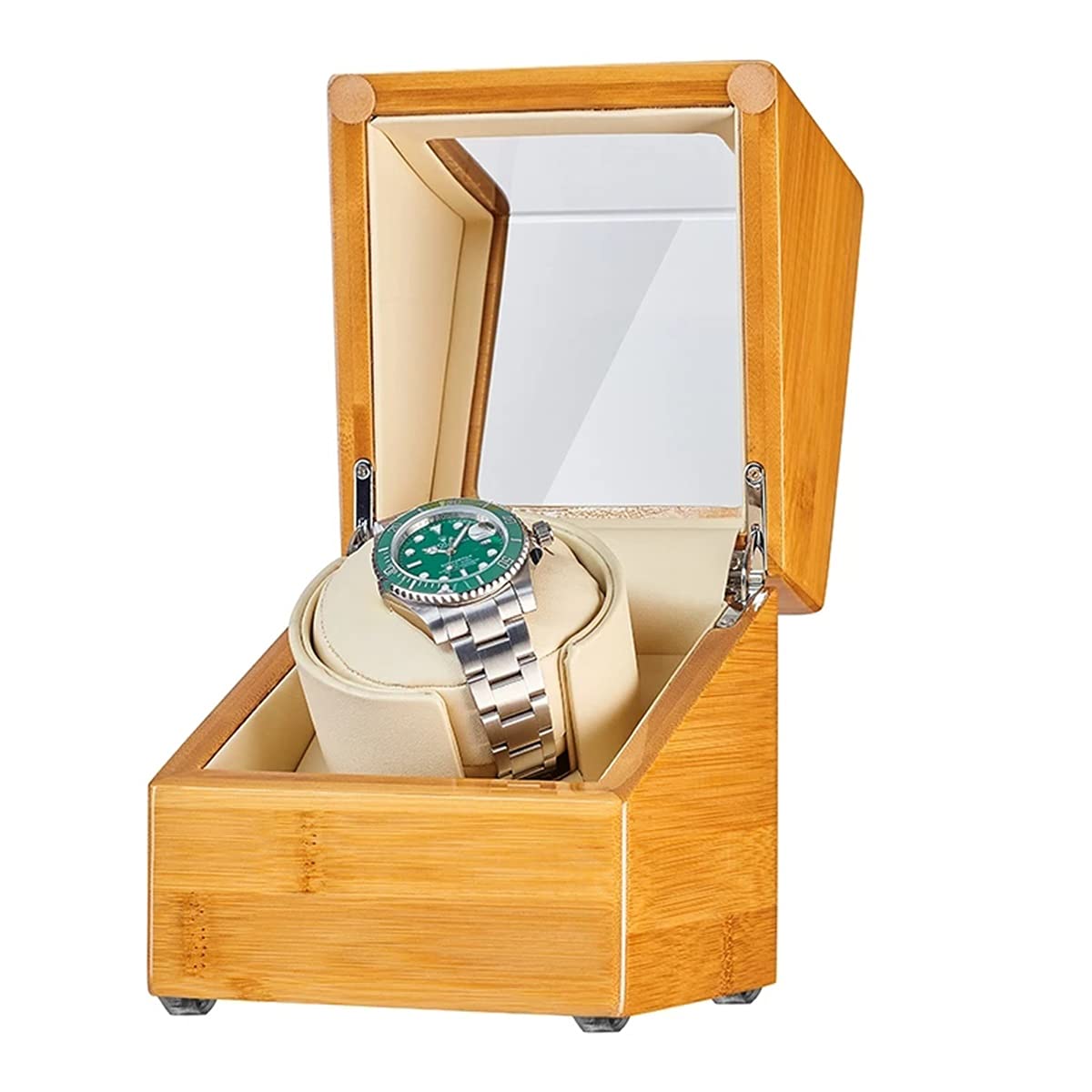 LXMQEF Einzel-Uhrenbeweger für Automatikuhren, Holz-Uhrenbox mit superleisem Motor, Flexible Uhrenkissen, passend für Damen- und Herrenuhren