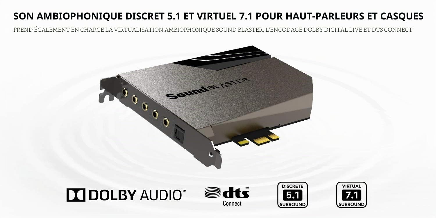 Creative Sound Blaster AE-7 Carte son interne PCIe, processeur quad-core, 127 dB DNR ESS SABRE 9018 DAC, Xamp Discrete Custom Bi-Amp, Discrete 5.1/Virtual 7.1, Dolby, DTS Encodage (Noir)