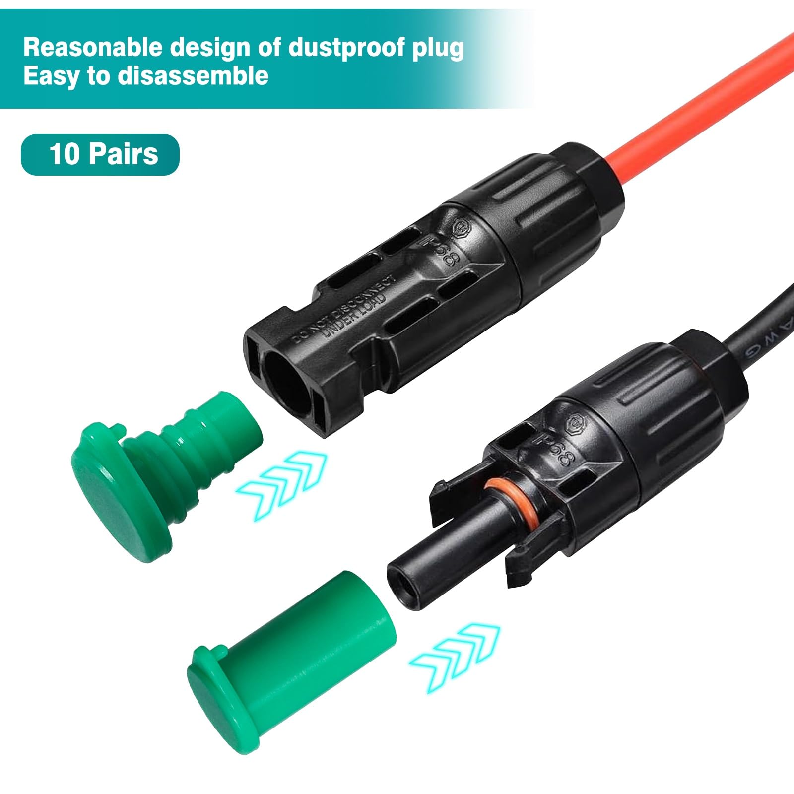 Jadeshay Cappucci per Connettori Solari,10 Paia Cappuccio Maschio e Femmina per Terminale del Cavo Pannello Solare e Inverter,Impermeabile e Resistenti alla Polvere Accessori per Pannello Solari
