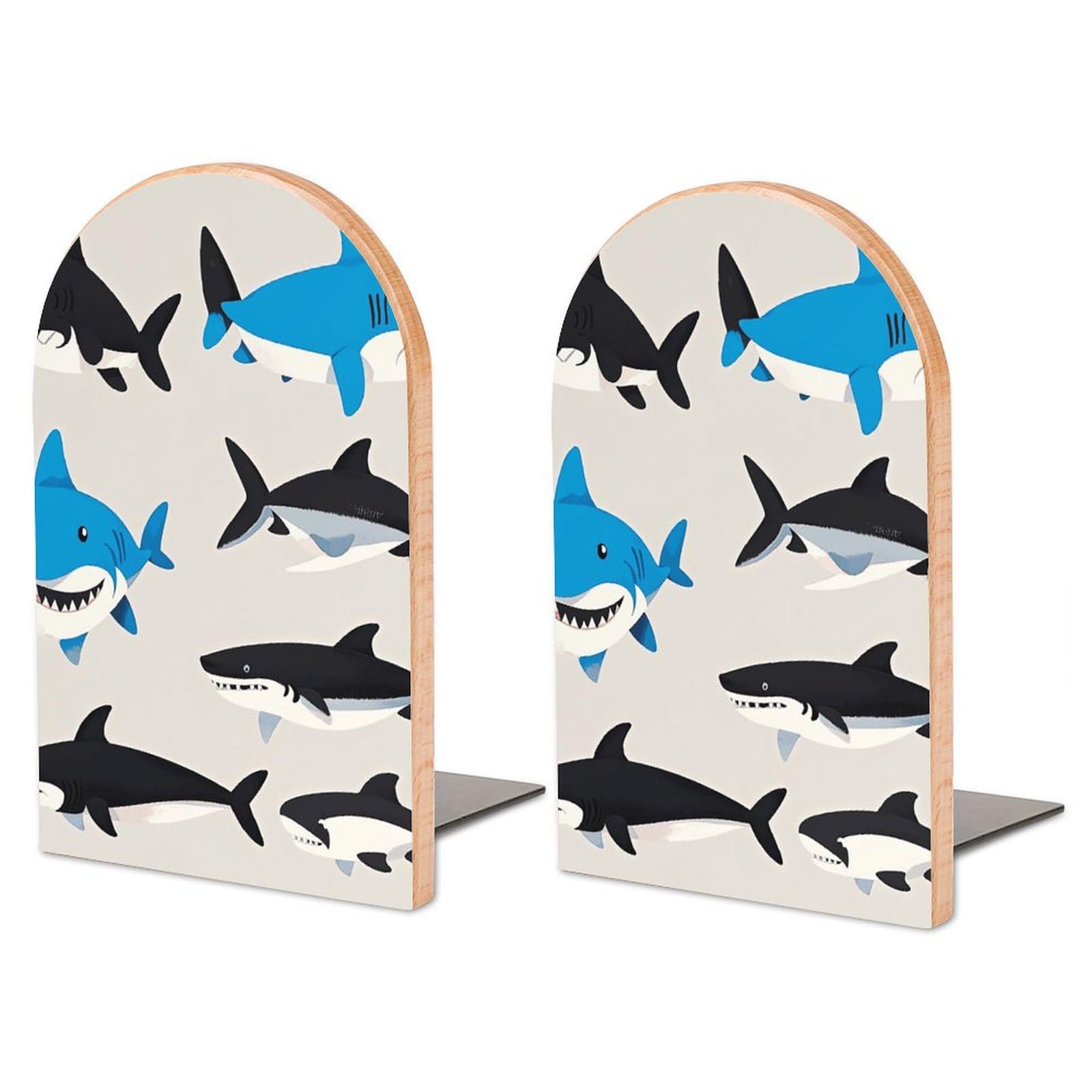 Serre-livres requin décoratif en bois de hêtre pour étagère salon moderne