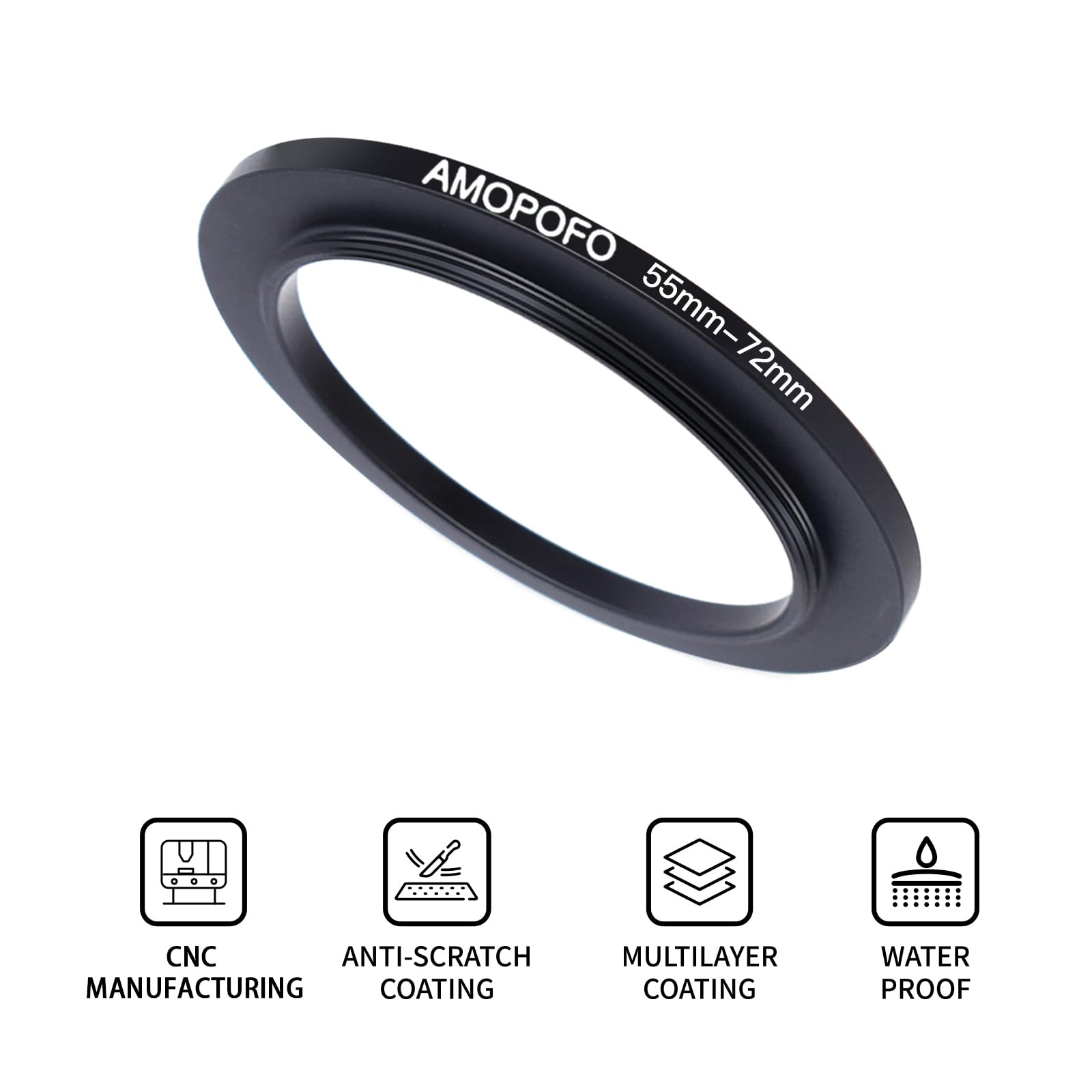 55mm Lens to 72mm Camera Filter Ring,55mm-72mm Step Up Ring For Filters,Made Of CNC Machined aluminum.for 72mm UV,ND,CPL Camera Filter accessories — view 2