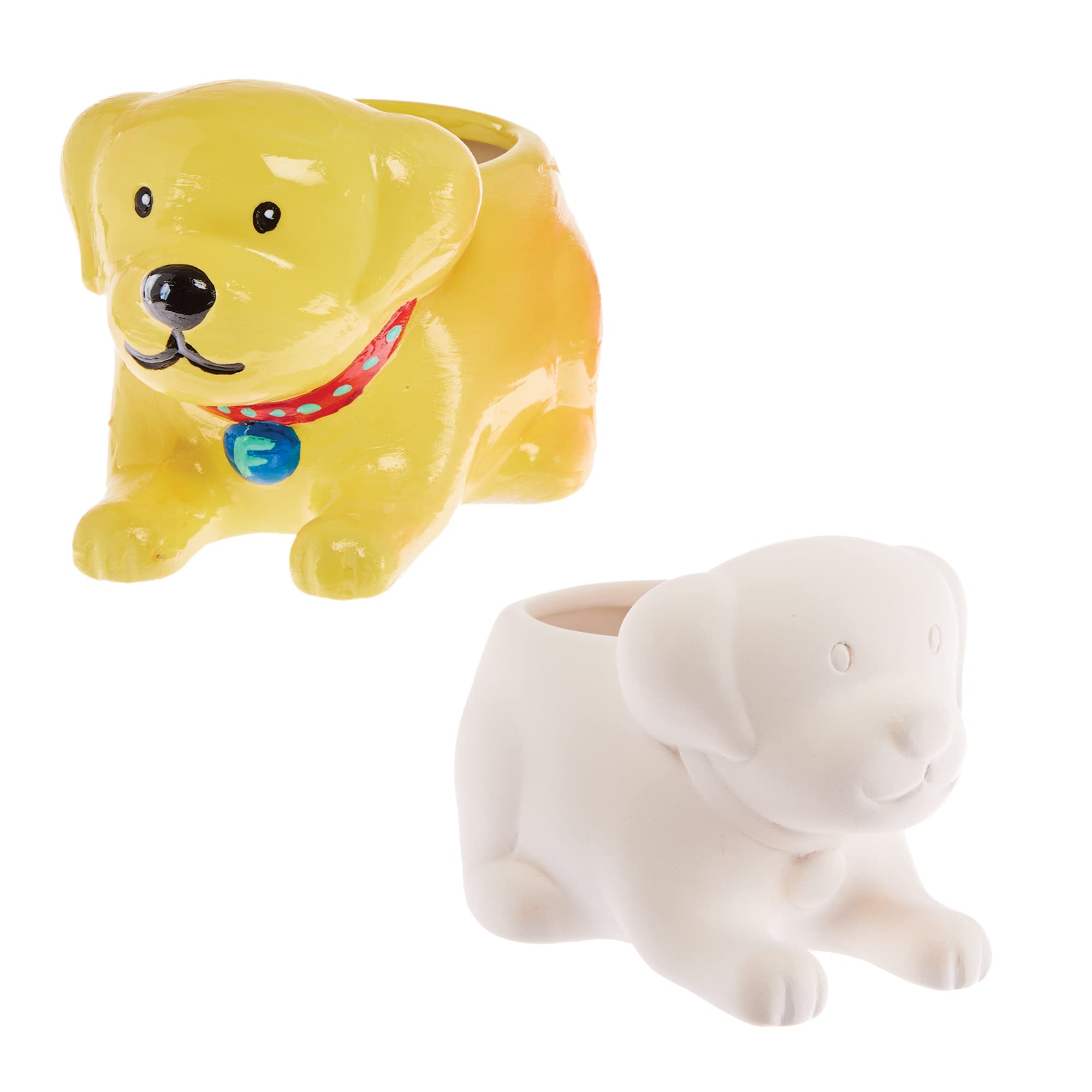 Baker Ross FX694 Labrador Dog Ceramic Flowerpots - Box of 2, Paint Your Own Plant Pot