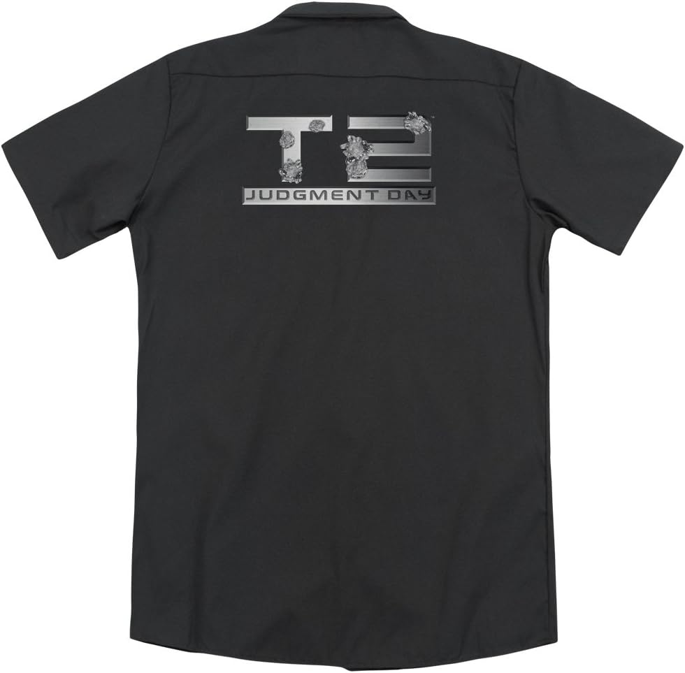 Terminator 2 Gunshot Logo (Back Print) Mens Work Shirt BLACK XL