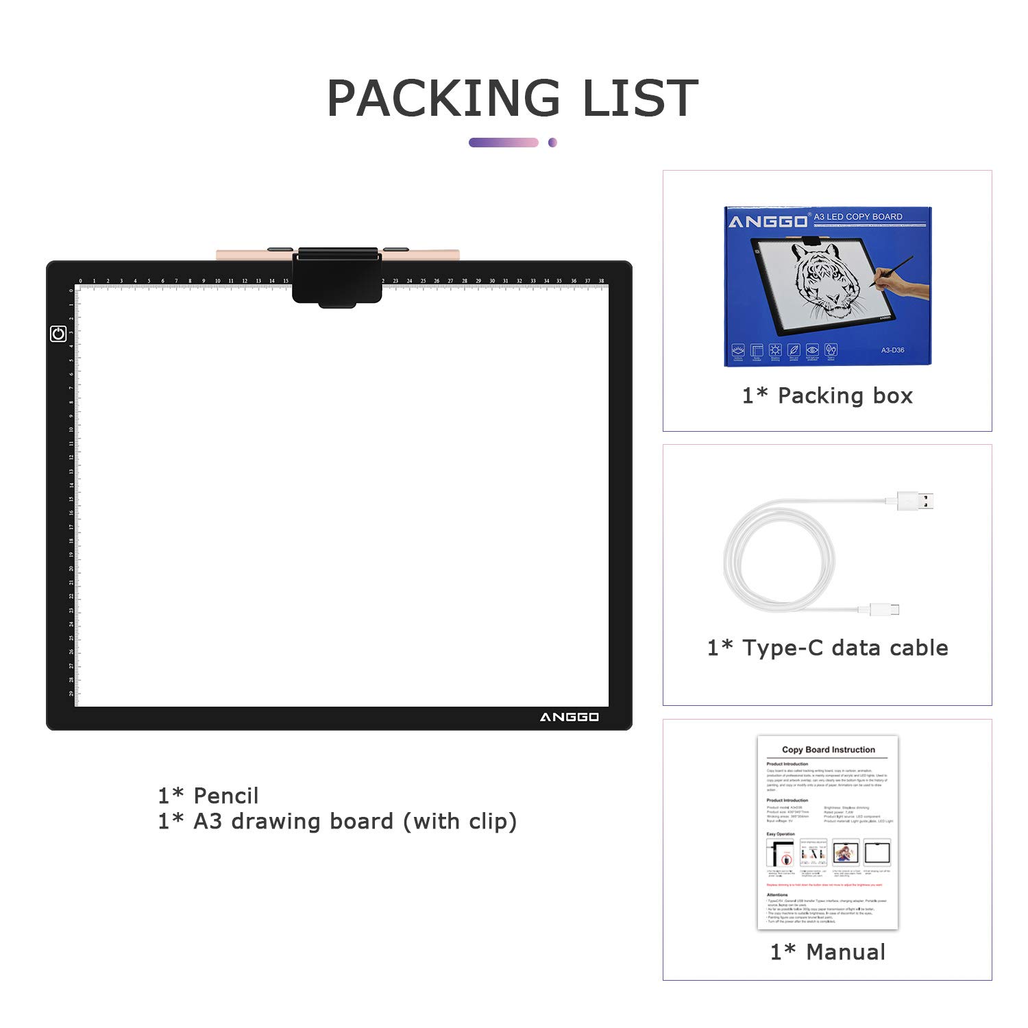 Mesa de Luz, Mesa de Luz A3 LED Tableta de Dibujo, Mesa de Luz para Dibujo Super Delgado y Brillo Ajustable, Tracing Pad con Cable USB para Artistas, Animación, Bocetos, Diseño, Tatoo